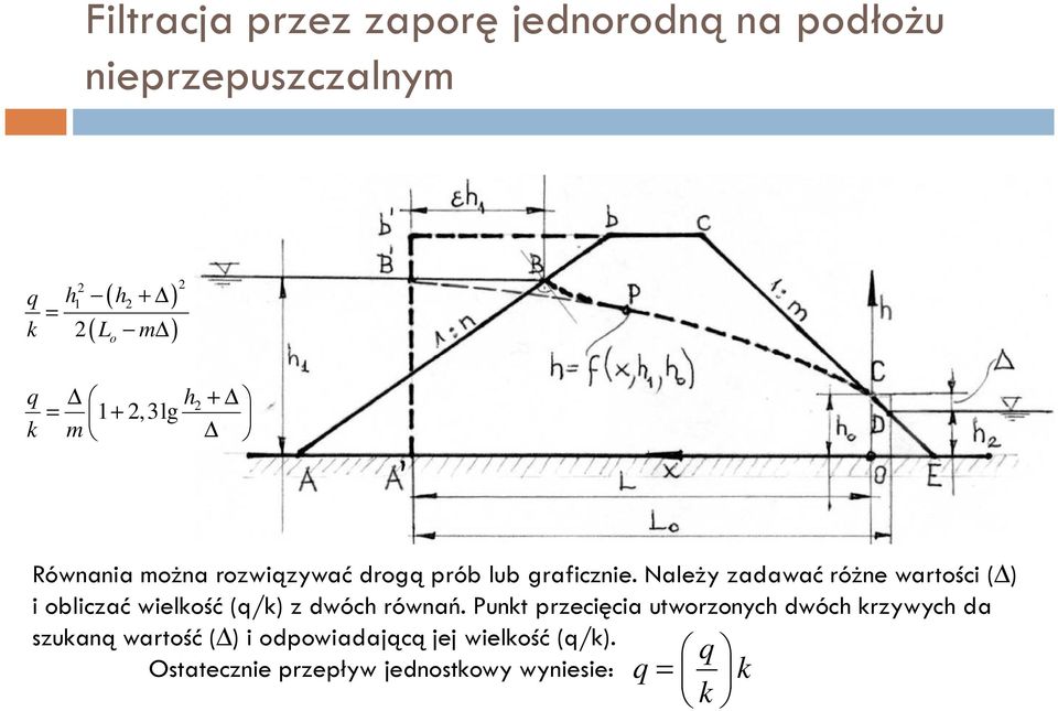 Należy zadawać różne wartości ( ) i obliczać wielkość (q/k) z dwóch równań.