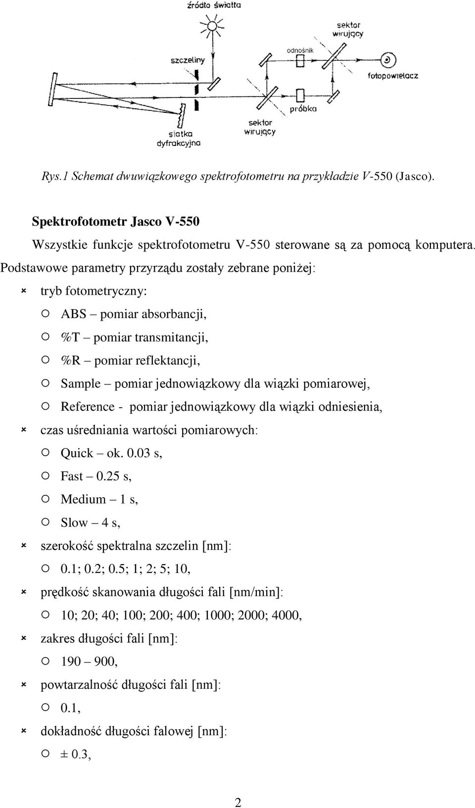 pomiarowej, Reference - pomiar jednowiązkowy dla wiązki odniesienia, czas uśredniania wartości pomiarowych: Quick ok..3 s, Fast.