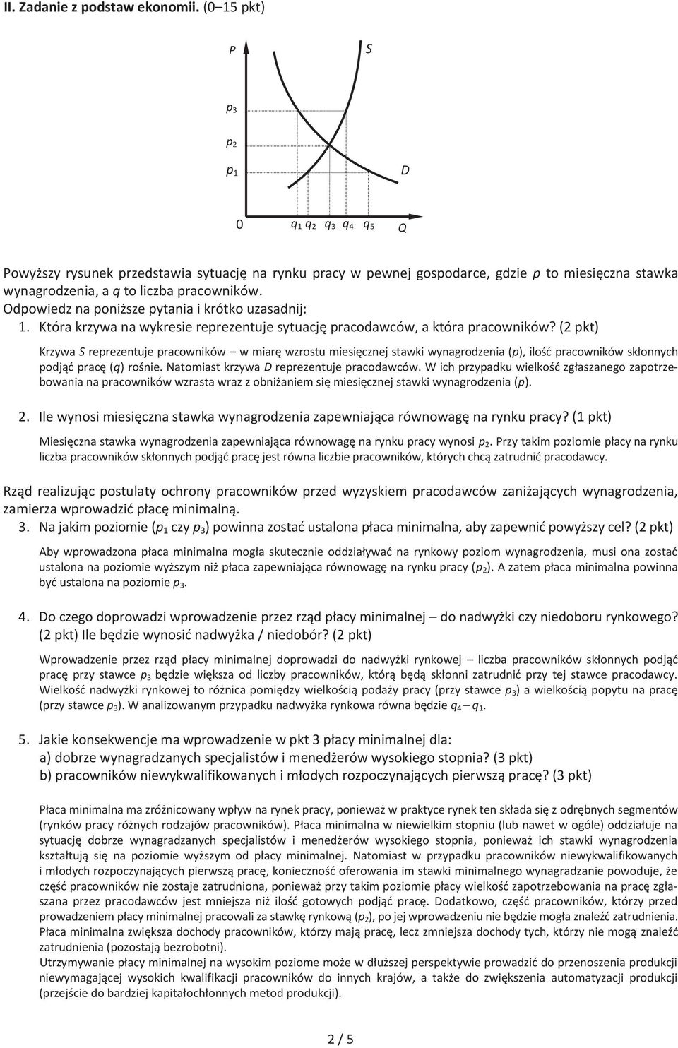 Odpowiedz na poniższe pytania i krótko uzasadnij: 1. Która krzywa na wykresie reprezentuje sytuację pracodawców, a która pracowników?