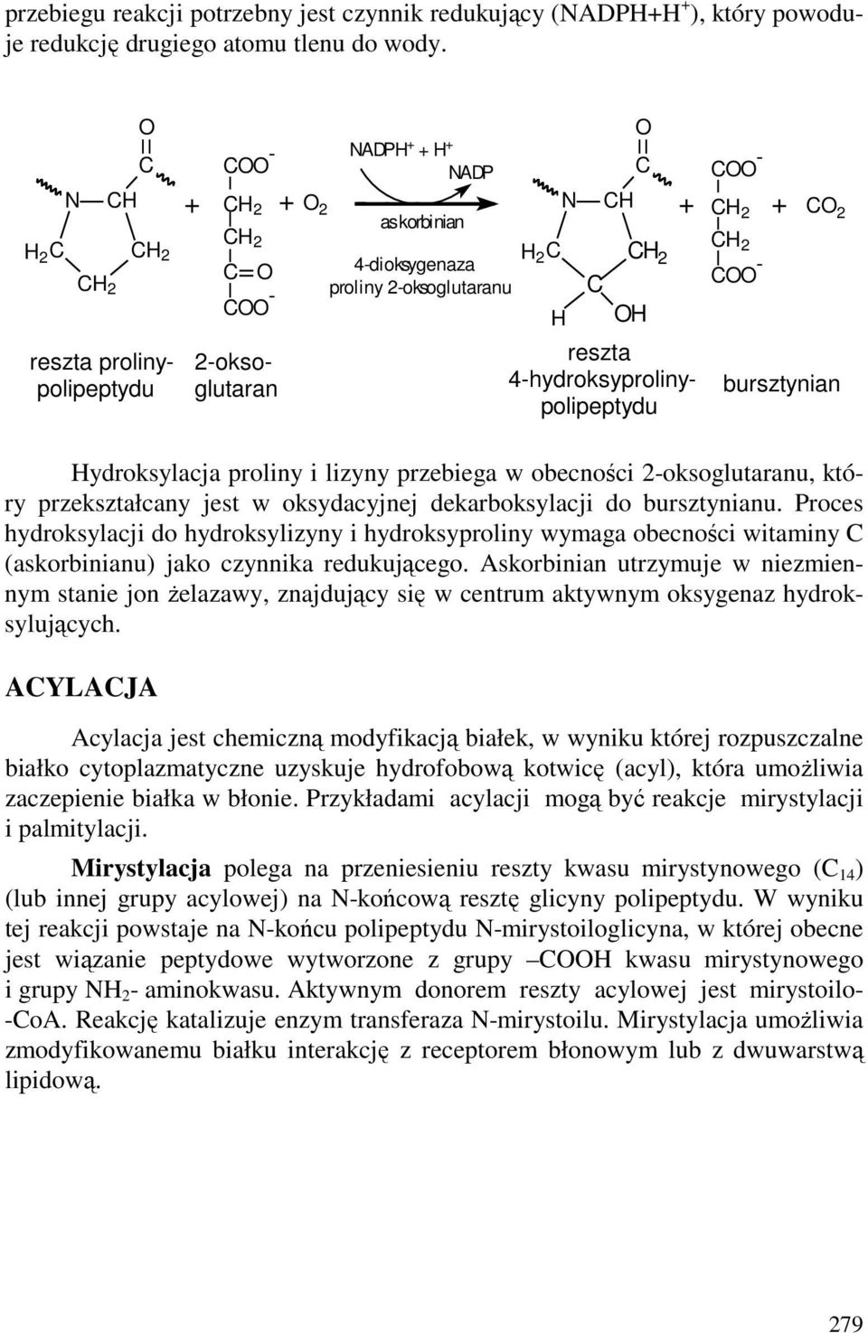 ydroksylacja proliny i lizyny przebiega w obecności 2-oksoglutaranu, który przekształcany jest w oksydacyjnej dekarboksylacji do bursztynianu.