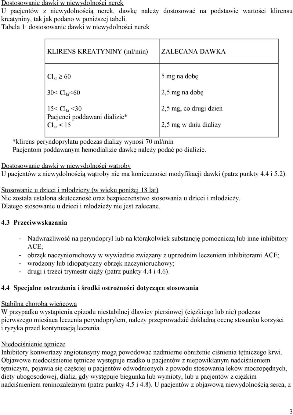 2,5 mg, co drugi dzień 2,5 mg w dniu dializy *klirens peryndoprylatu podczas dializy wynosi 70 ml/min Pacjentom poddawanym hemodializie dawkę należy podać po dializie.