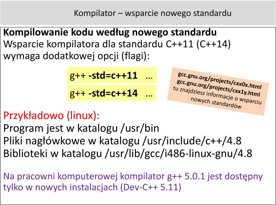 Program jest w katalogu /usr/bin Pliki nagłówkowe w katalogu /usr/include/c++/4.