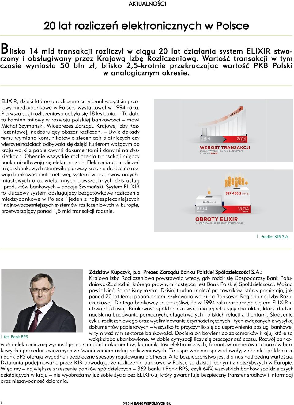 ELIXIR, dzięki któremu rozliczane są niemal wszystkie przelewy międzybankowe w Polsce, wystartował w 1994 roku. Pierwsza sesji rozliczeniowa odbyła się 18 kwietnia.