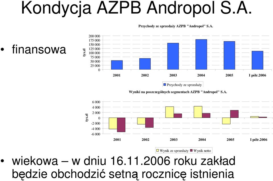 2006 Przychody ze sprzedaży Wyniki na poszczególnych segmentach AZPB "Andropol" S.A. tys.