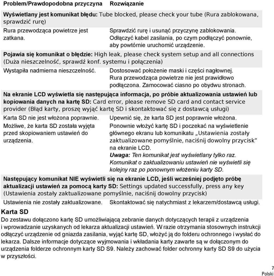 Pojawia się komunikat o błędzie: High leak, please check system setup and all connections (Duża nieszczelność, sprawdź konf. systemu i połączenia) Wystąpiła nadmierna nieszczelność.