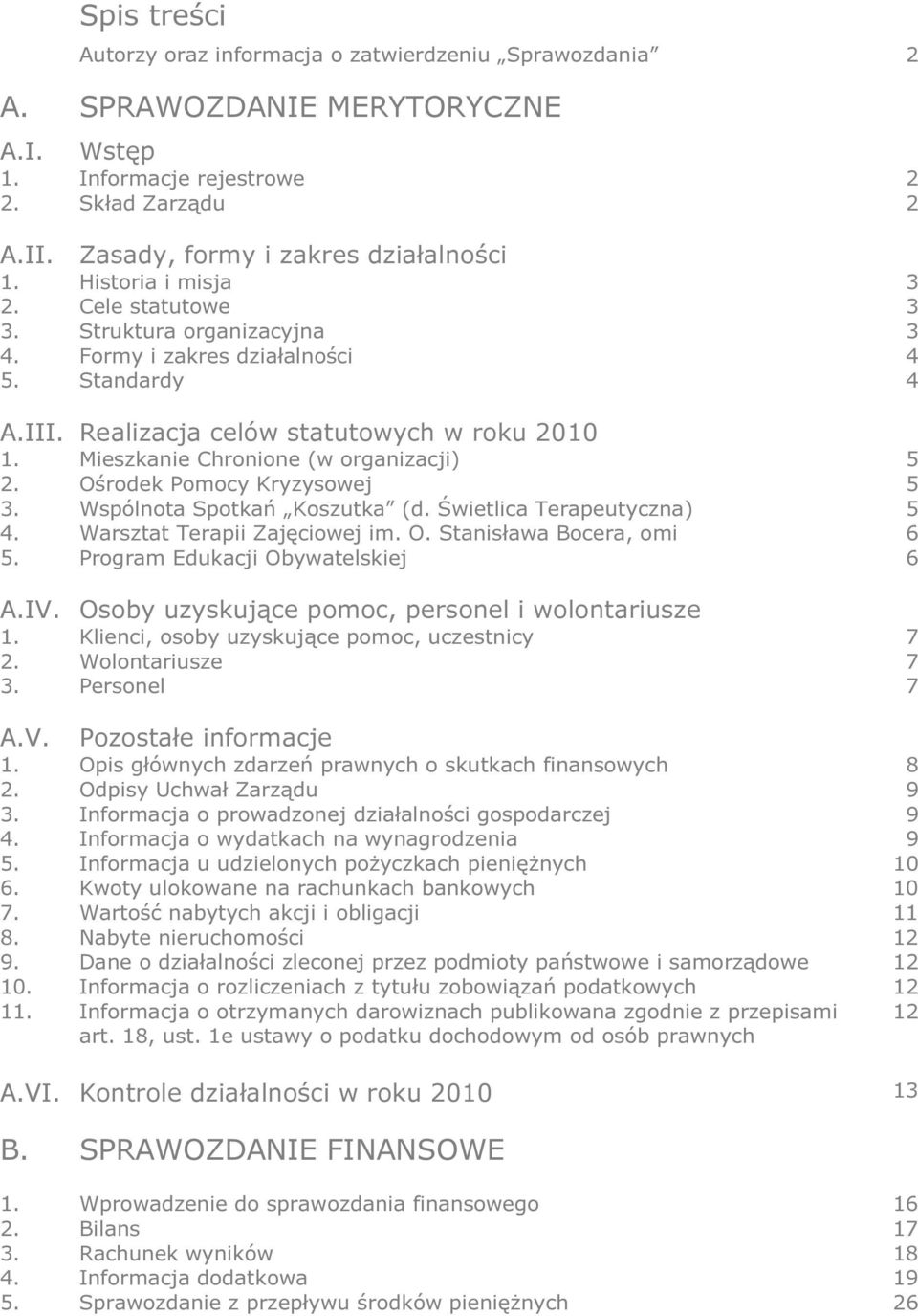 Mieszkanie Chronione (w organizacji) 5 2. Ośrodek Pomocy Kryzysowej 5 3. Wspólnota Spotkań Koszutka (d. Świetlica Terapeutyczna) 5 4. Warsztat Terapii Zajęciowej im. O. Stanisława Bocera, omi 6 5.