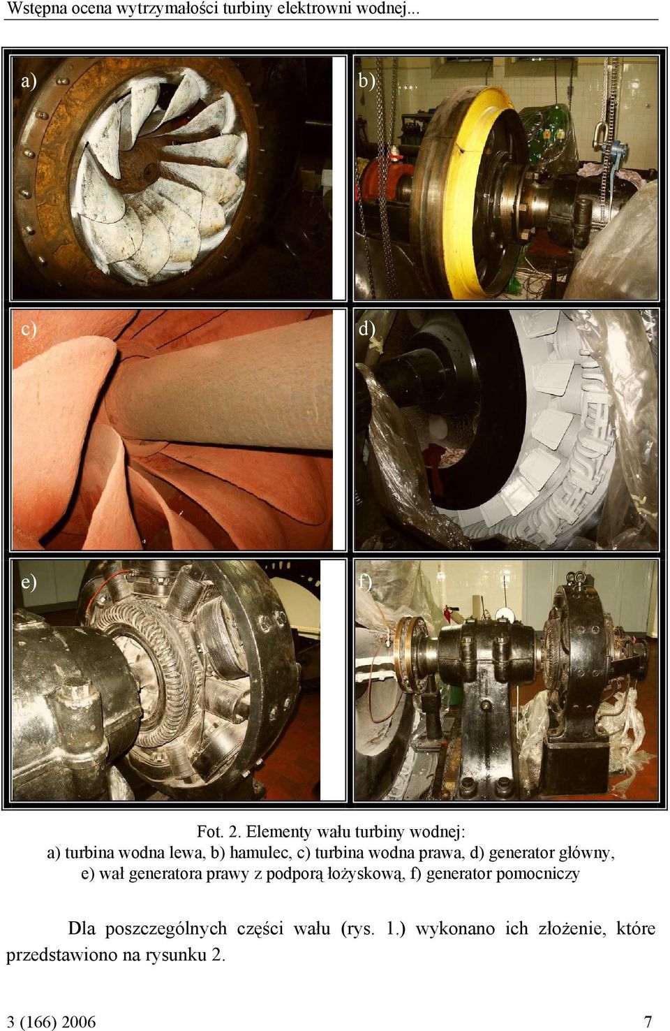 generator główny, e) wał generatora prawy z podporą łożyskową, f) generator pomocniczy Dla