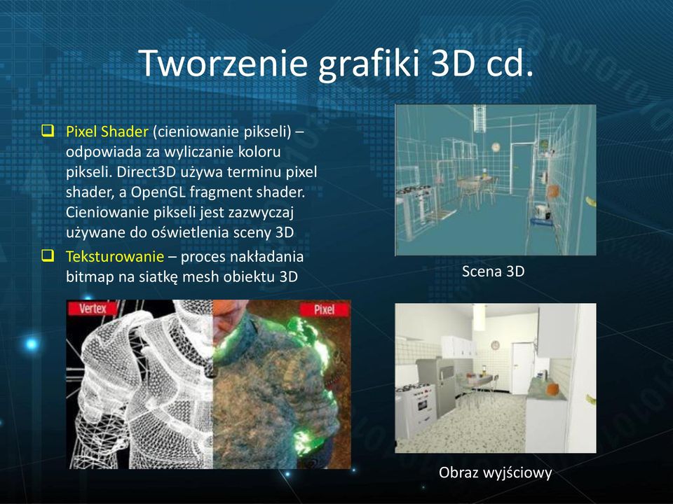 Cieniowanie pikseli jest zazwyczaj używane do oświetlenia sceny 3D