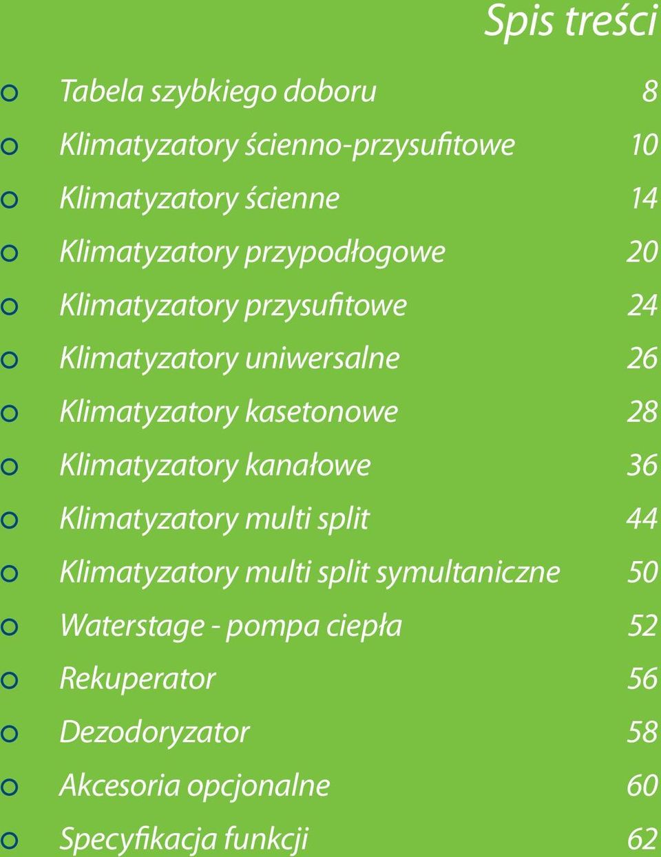 kasetonowe 28 Klimatyzatory kanałowe 36 Klimatyzatory multi split 44 Klimatyzatory multi split