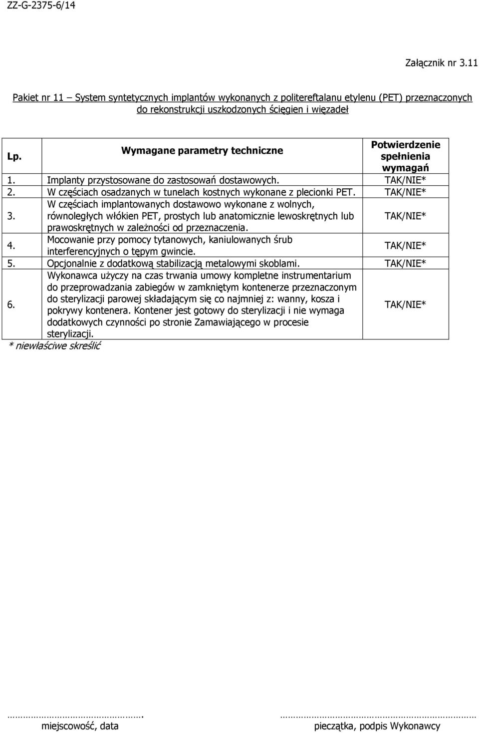 W częściach implantowanych dostawowo wykonane z wolnych, równoległych włókien PET, prostych lub anatomicznie lewoskrętnych lub prawoskrętnych w zależności od przeznaczenia. 4.