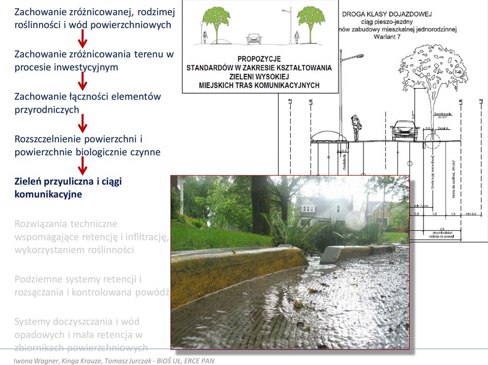 i ciągi komunikacyjne Rozwiązania techniczne wspomagające retencję i infiltrację, z wykorzystaniem roślinności Podziemne systemy