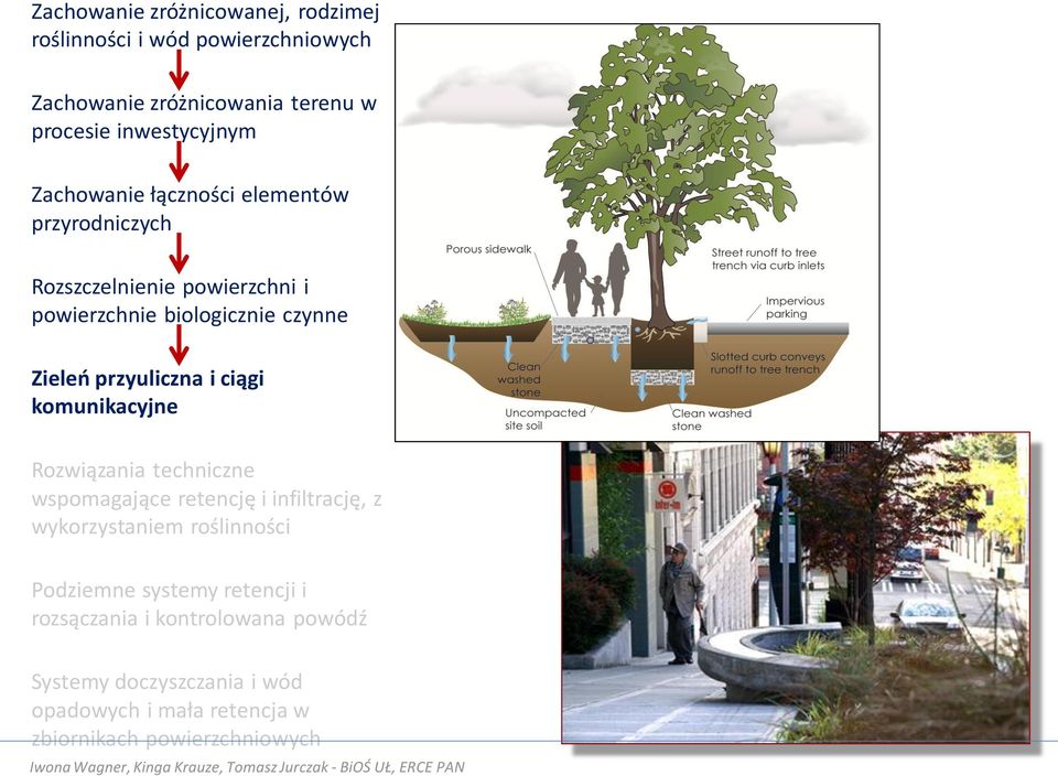 i ciągi komunikacyjne Rozwiązania techniczne wspomagające retencję i infiltrację, z wykorzystaniem roślinności Podziemne systemy