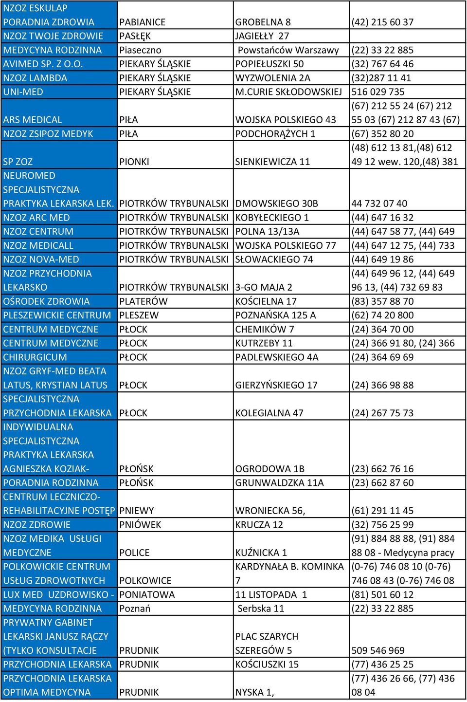 11 (48) 612 13 81,(48) 612 49 12 wew. 120,(48) 381 NEUROMED PRAKTYKA LEKARSKA LEK.