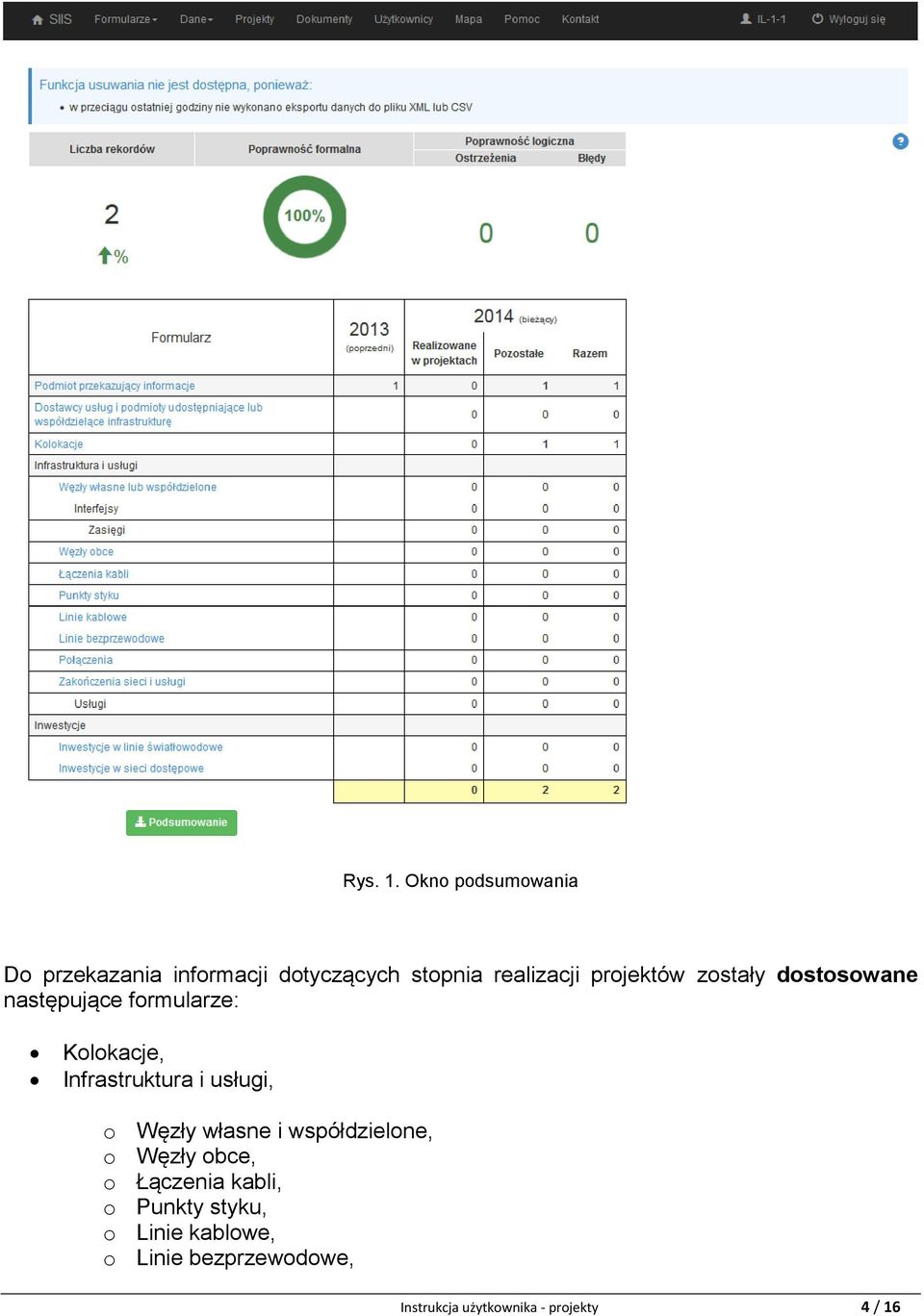 projektów zostały dostosowane następujące formularze: Kolokacje, Infrastruktura i