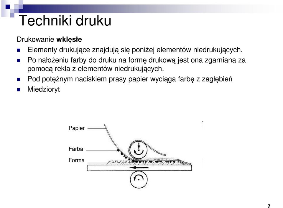 Po nałożeniu farby do druku na formę drukową jest ona zgarniana za pomocą