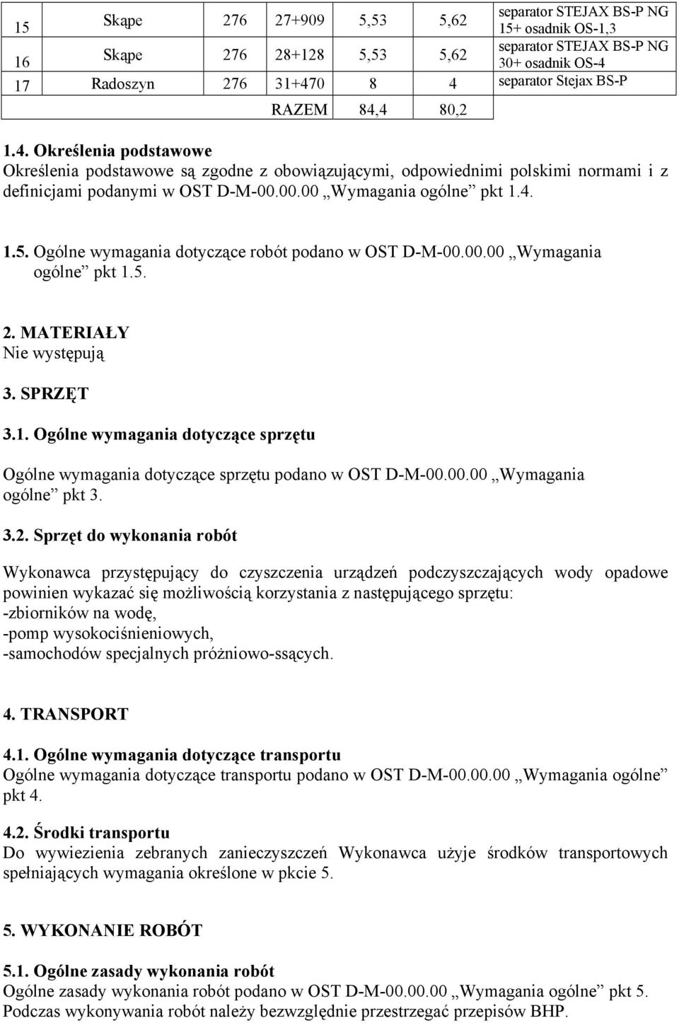 Ogólne wymagania dotyczące robót podano w OST D-M-00.00.00 Wymagania ogólne pkt 1.5. 2. MATERIAŁY Nie występują 3. SPRZĘT 3.1. Ogólne wymagania dotyczące sprzętu Ogólne wymagania dotyczące sprzętu podano w OST D-M-00.