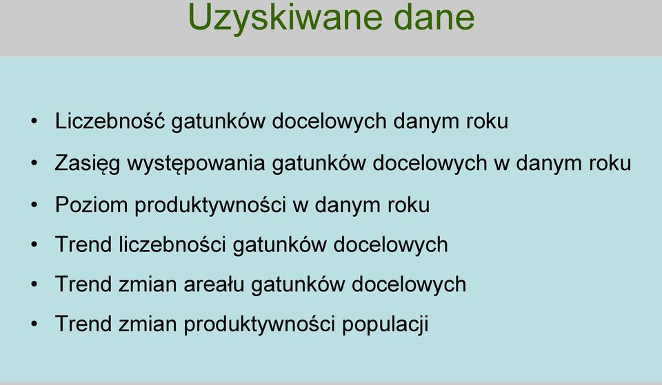 produktywności w danym roku Trend liczebności gatunków