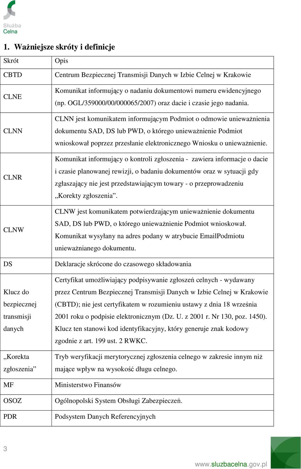 CLNN jest komunikatem informującym Podmiot o odmowie uniewaŝnienia dokumentu SAD, DS lub PWD, o którego uniewaŝnienie Podmiot wnioskował poprzez przesłanie elektronicznego Wniosku o uniewaŝnienie.