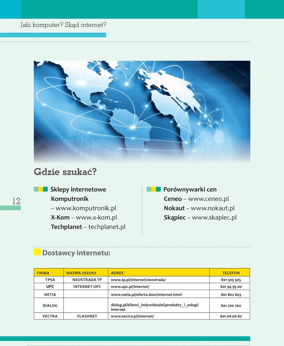 pl Dostawcy internetu: firma nazwa usługi adres Telefon tpsa neostrada tp www.tp.pl/internet/neostrada/ 801 505 505 UPC internet upc 