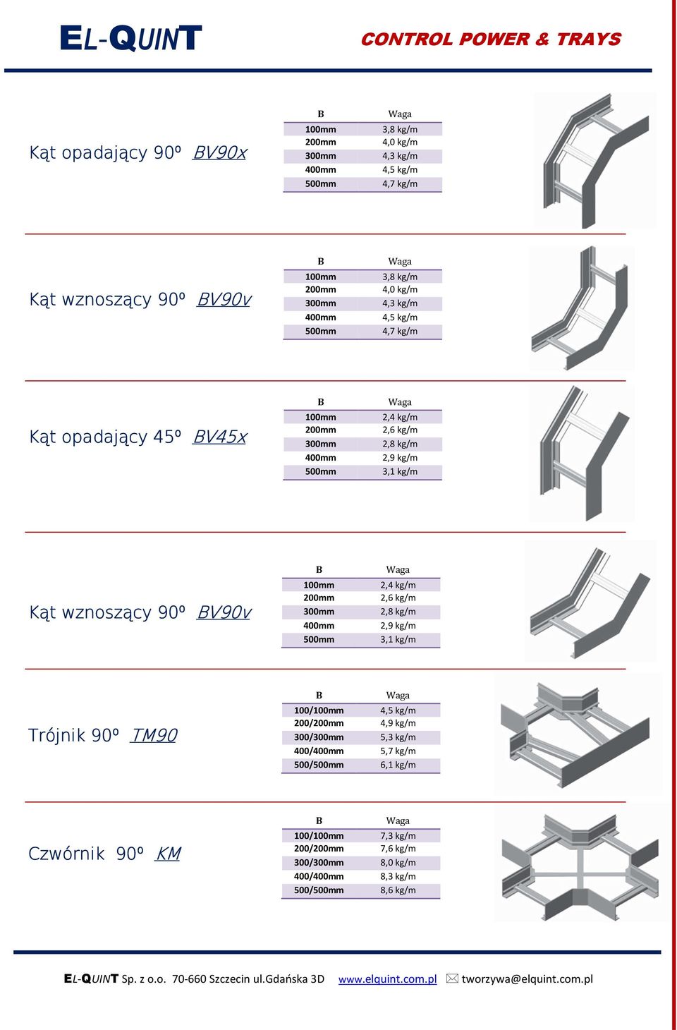 90⁰ V90v 2,4 kg/m 2,6 kg/m 2,8 kg/m 2,9 kg/m 3,1 kg/m Trójnik 90⁰ TM90 100/ 200/ 300/ 400/ 500/ 4,5 kg/m 4,9