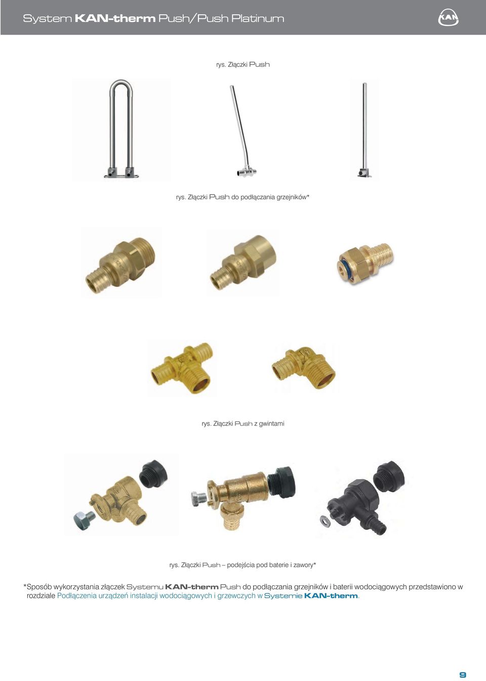 Złączki Push podejścia pod baterie i zawory* * Sposób wykorzystania złączek Systemu KAN-therm