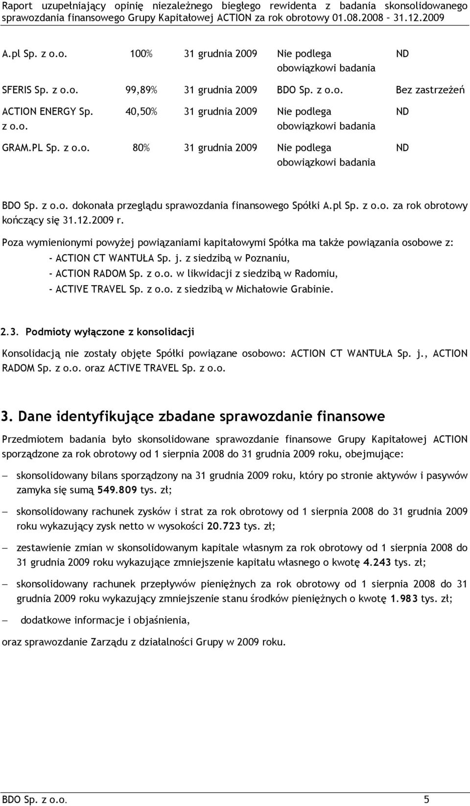 Poza wymienionymi powyżej powiązaniami kapitałowymi Spółka ma także powiązania osobowe z: - ACTION CT WANTUŁA Sp. j. z siedzibą w Poznaniu, - ACTION RADOM Sp. z o.o. w likwidacji z siedzibą w Radomiu, - ACTIVE TRAVEL Sp.