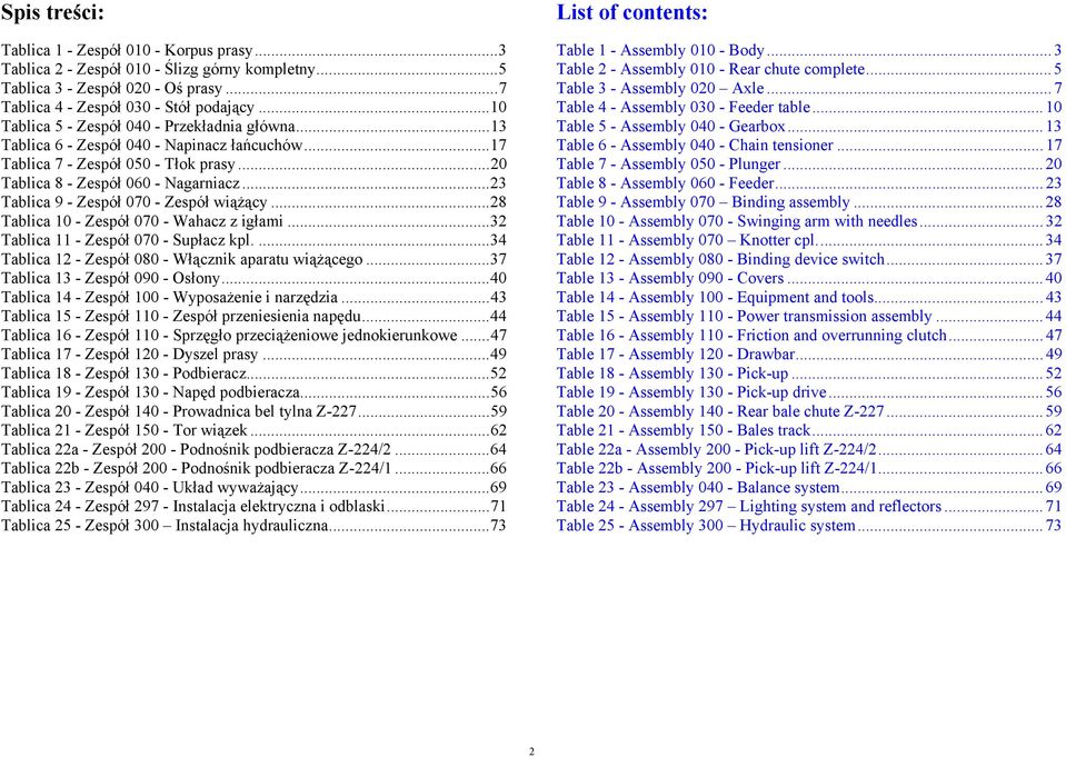 ..23 Tablica 9 - Zespół 070 - Zespół wiążący...28 Tablica 10 - Zespół 070 - Wahacz z igłami...32 Tablica 11 - Zespół 070 - Supłacz kpl....34 Tablica 12 - Zespół 080 - Włącznik aparatu wiążącego.