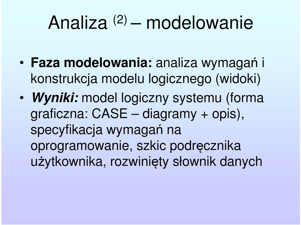 systemu (forma graficzna: CASE diagramy + opis), specyfikacja