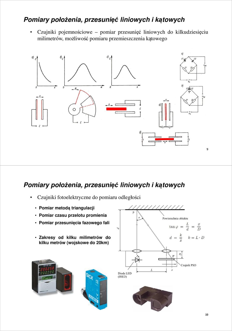 liniowych i kątowych Czujniki fotoelektryczne do pomiaru odległości Pomiar metodą triangulacji Pomiar czasu