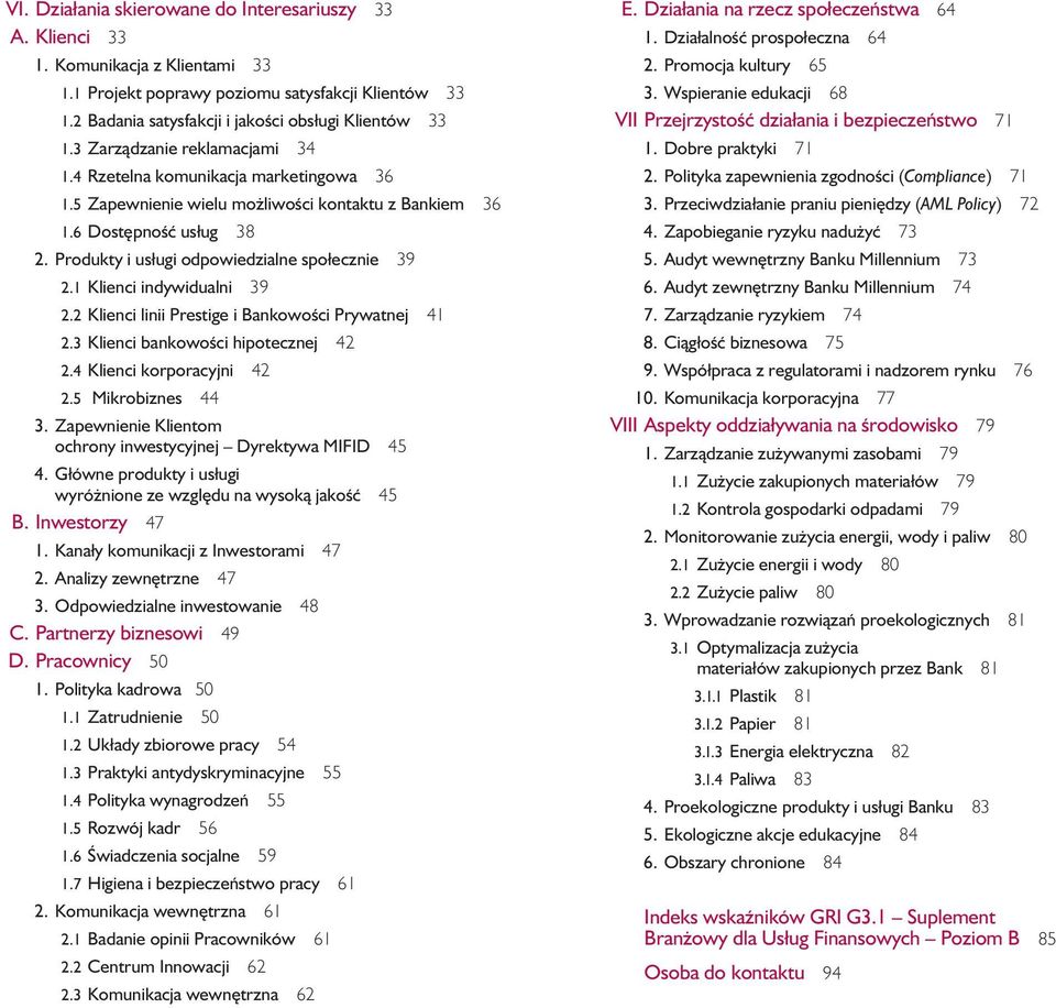 Produkty i usługi odpowiedzialne społecznie 39 2.1 Klienci indywidualni 39 2.2 Klienci linii Prestige i BankowoÊci Prywatnej 41 2.3 Klienci bankowoêci hipotecznej 42 2.4 Klienci korporacyjni 42 2.