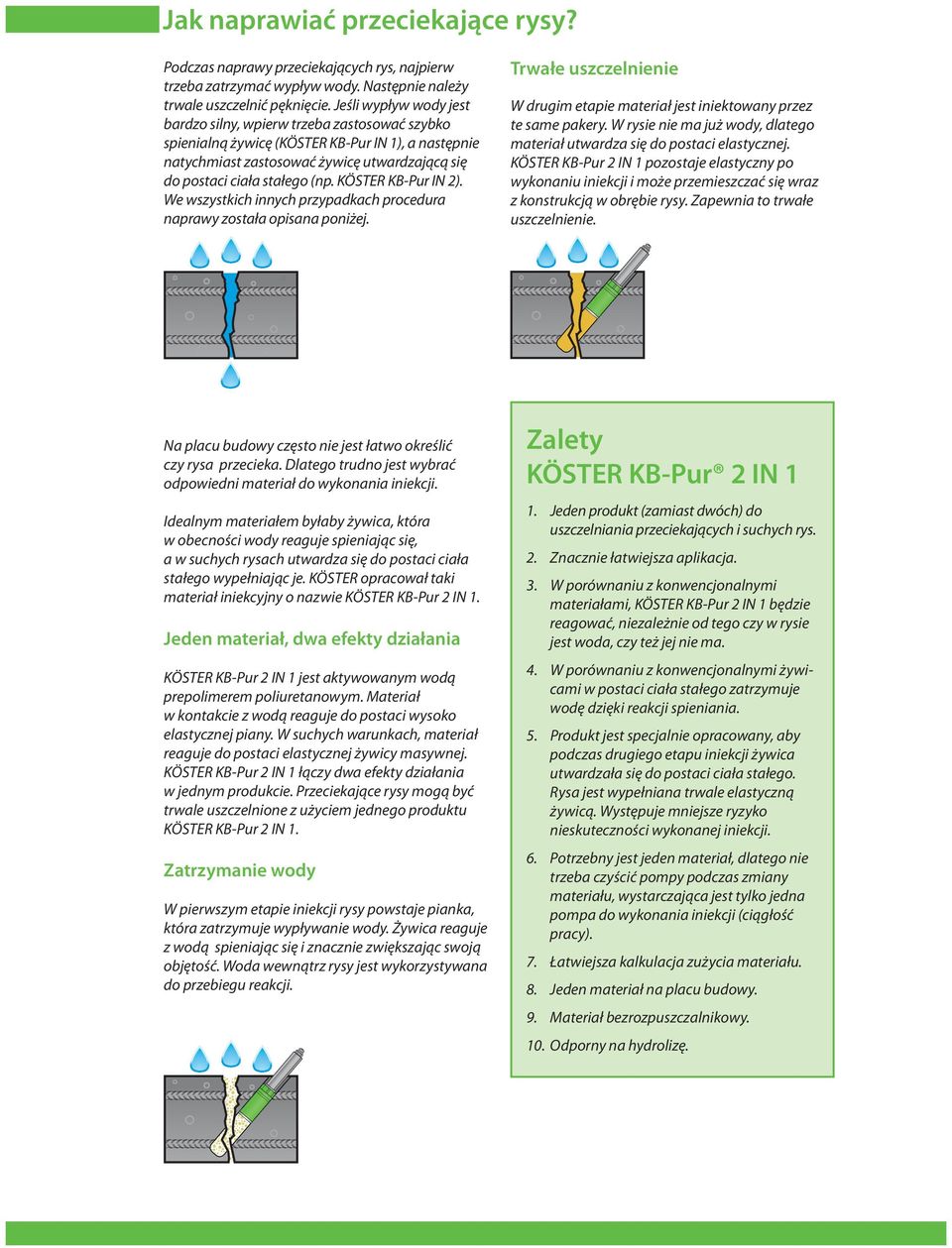 KÖSTER KB-Pur IN 2). We wszystkich innych przypadkach procedura naprawy została opisana poniżej. Trwałe uszczelnienie W drugim etapie materiał jest iniektowany przez te same pakery.