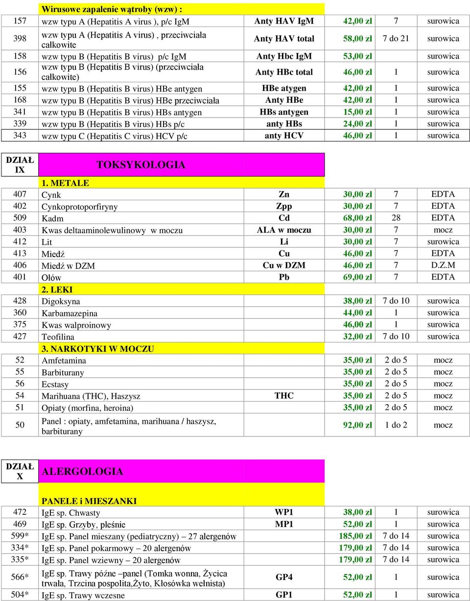 (Hepatitis B virus) HBe antygen HBe atygen 42,00 zł 1 surowica 168 wzw typu B (Hepatitis B virus) HBe przeciwciała Anty HBe 42,00 zł 1 surowica 341 wzw typu B (Hepatitis B virus) HBs antygen HBs