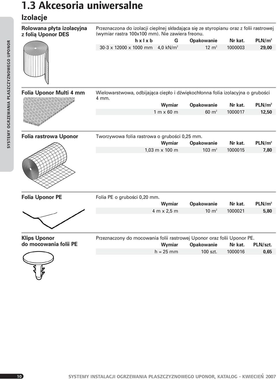 PLN/m 2 30-3 x 12000 x 1000 mm 4,0 kn/m 2 12 m 2 1000003 29,00 Wielowarstwowa, odbijajàca ciep o i dêwi koch onna folia izolacyjna o gruboêci 4 mm. Wymiar Opakowanie Nr kat.