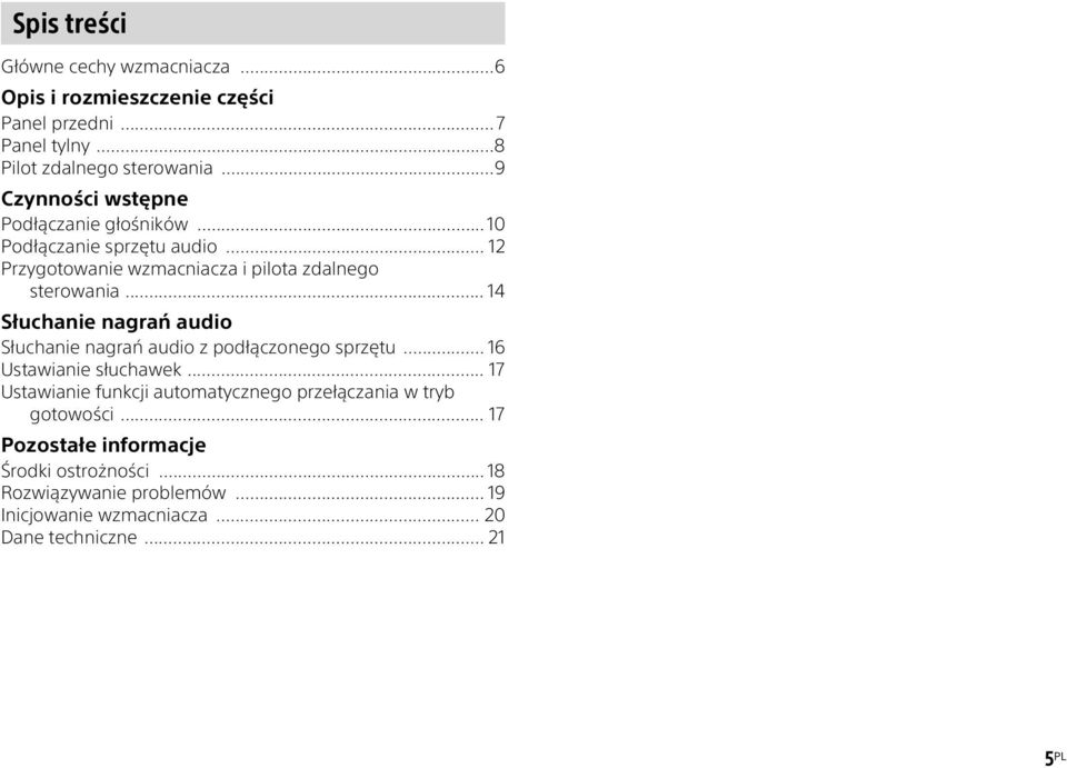 .. 14 Słuchanie nagrań audio Słuchanie nagrań audio z podłączonego sprzętu... 16 Ustawianie słuchawek.