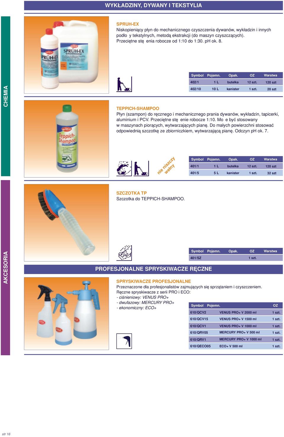 CHEMIA 402/10 10 L 20 szt TEPPICH-SHAMPOO Płyn (szampon) do ręcznego i mechanicznego prania dywanów, wykładzin, tapicerki, aluminium i PCV. Przeciętne stężenie robocze 1:10.