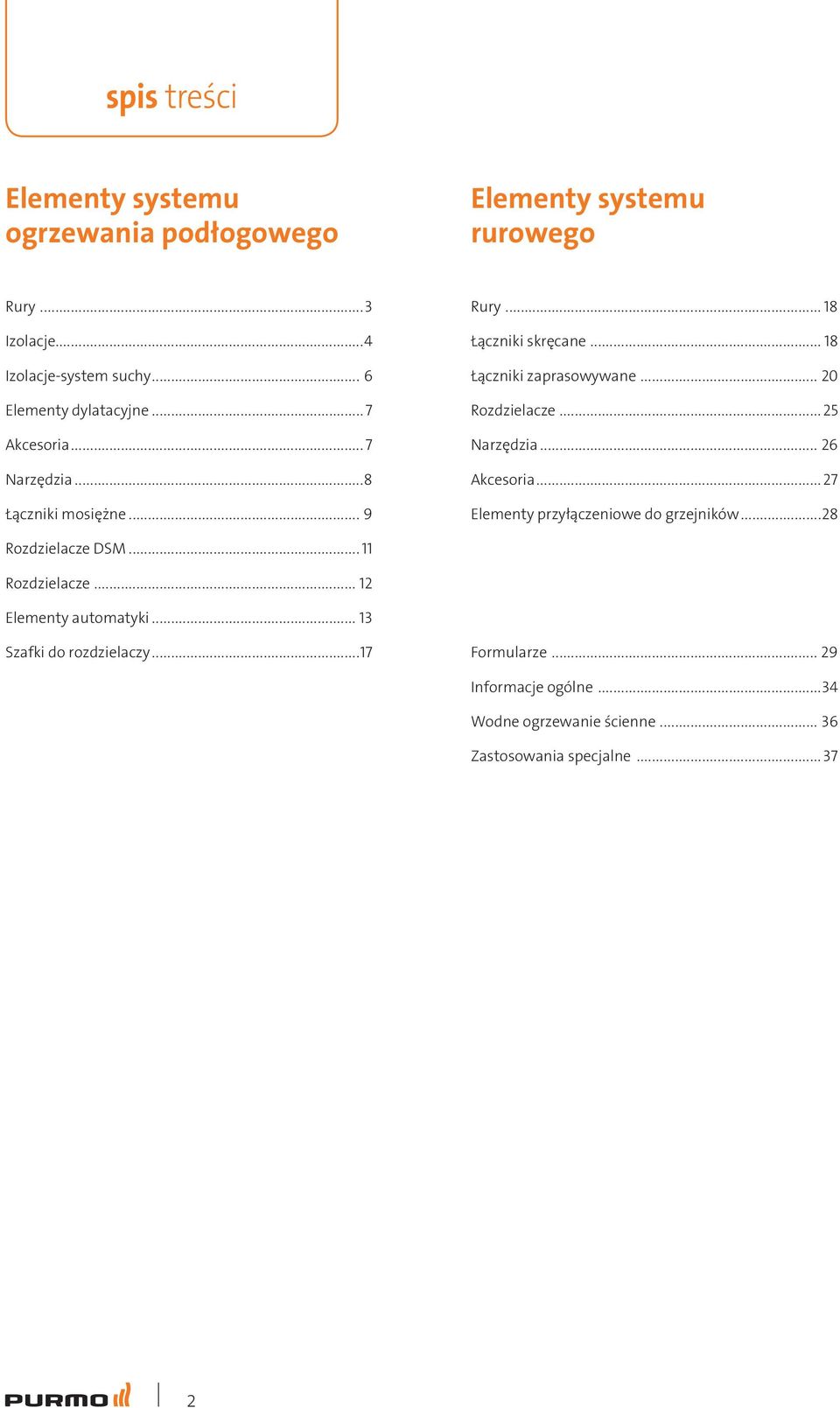 .. 20 Rozdzielacze...2 Narzędzia... 26 Akcesoria...27 Elementy przyłączeniowe do grzejników...28 Rozdzielacze DSM... Rozdzielacze... 2 Elementy automatyki.