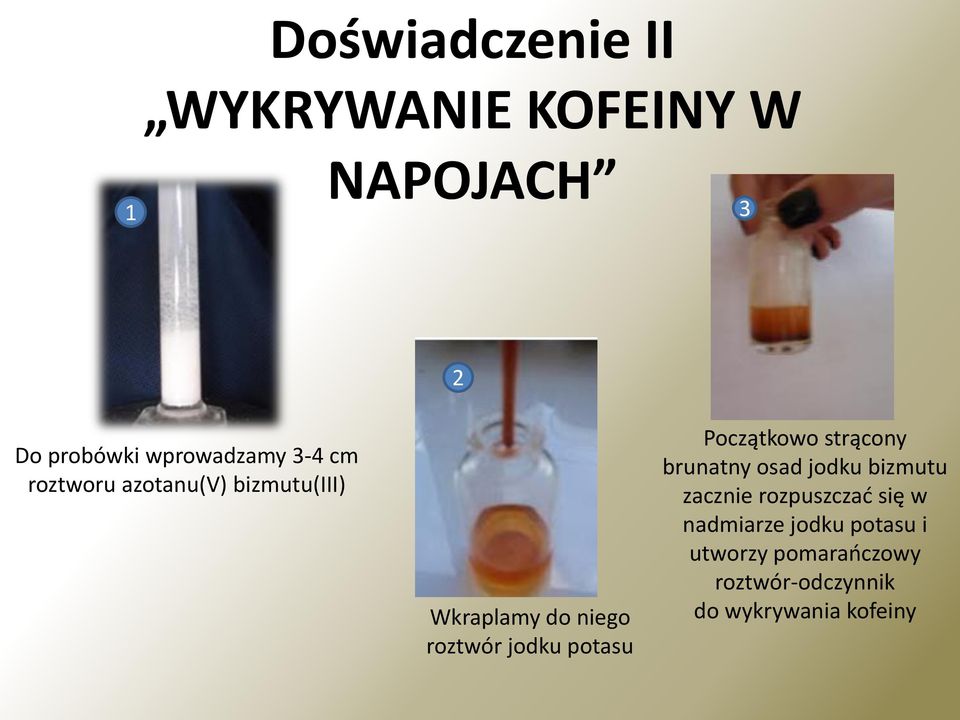 potasu Początkowo strącony brunatny osad jodku bizmutu zacznie rozpuszczad się