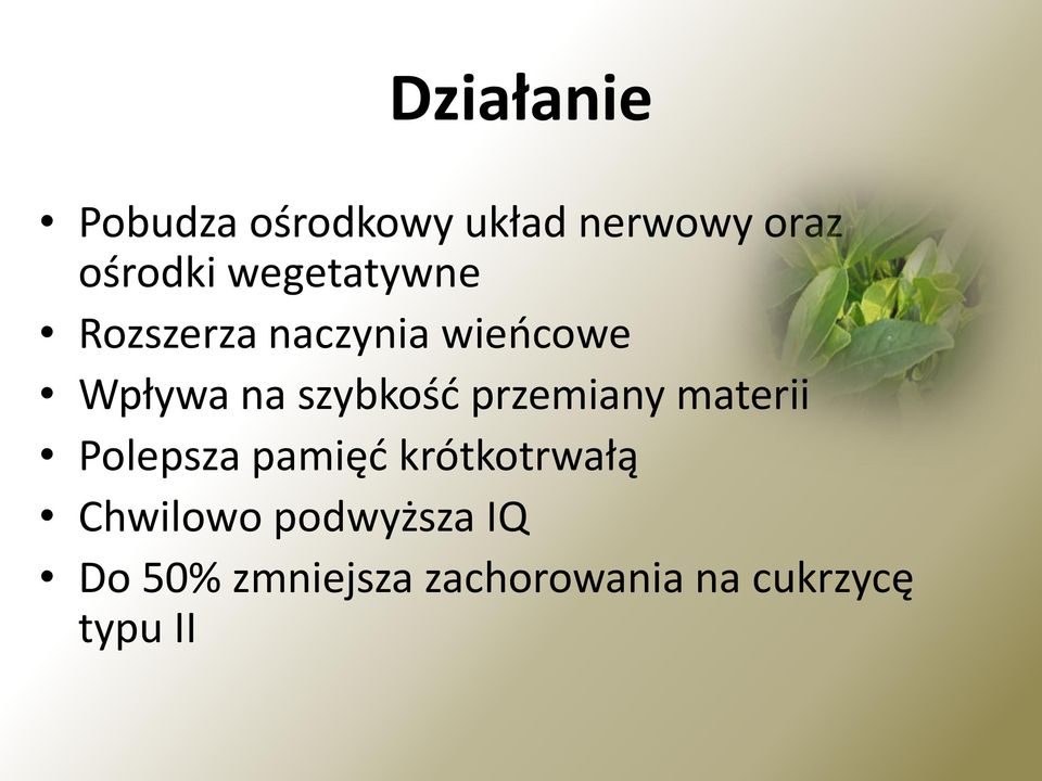 szybkośd przemiany materii Polepsza pamięd krótkotrwałą