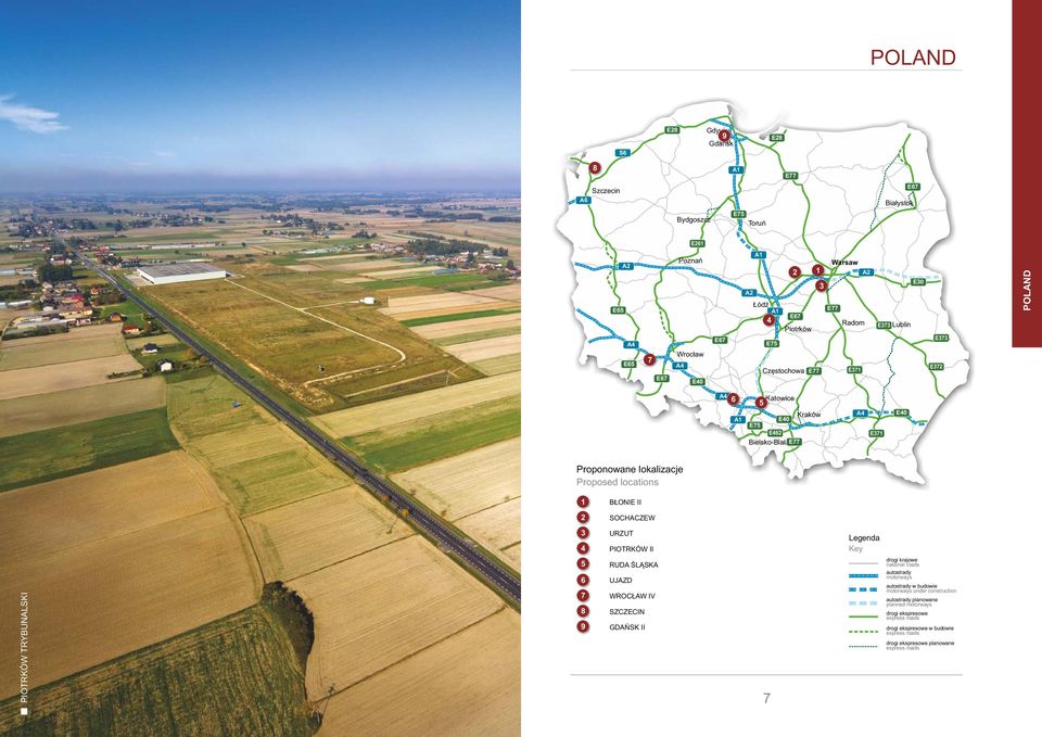 PIOTRKÓW TRYBUNALSKI 5 RUDA ŚLĄSKA UJAZD WROCŁAW IV SZCZECIN 9 GDAŃSK II drogi krajowe national roads autostrady motorways autostrady w budowie motorways