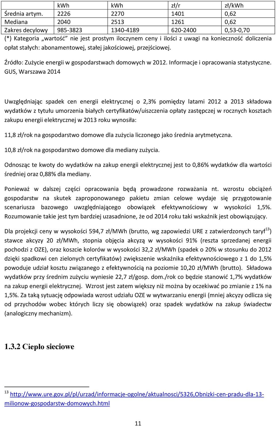 opłat stałych: abonamentowej, stałej jakościowej, przejściowej. Źródło: Zużycie energii w gospodarstwach domowych w 2012. Informacje i opracowania statystyczne.