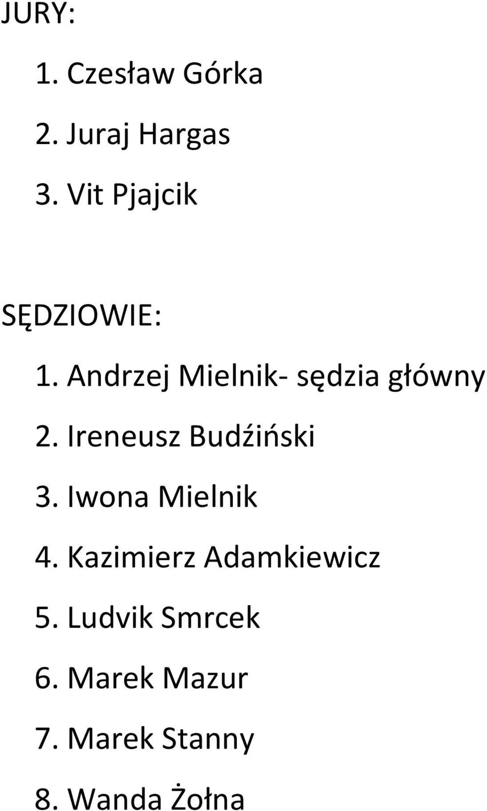 Andrzej Mielnik- sędzia główny 2. Ireneusz Budźiński 3.