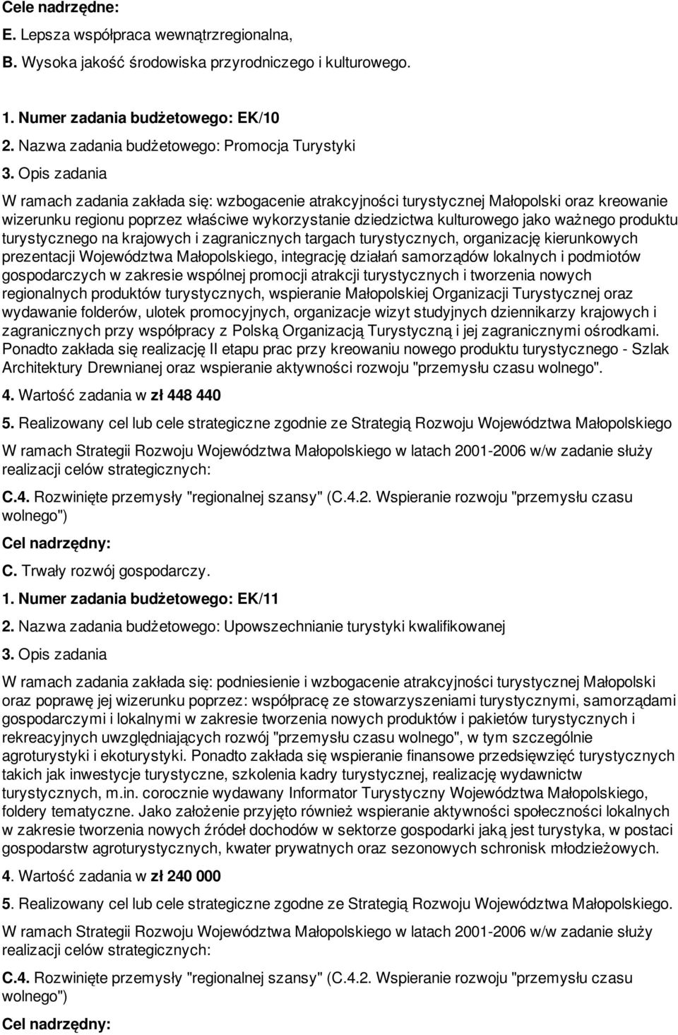 dziedzictwa kulturowego jako ważnego produktu turystycznego na krajowych i zagranicznych targach turystycznych, organizację kierunkowych prezentacji Województwa Małopolskiego, integrację działań