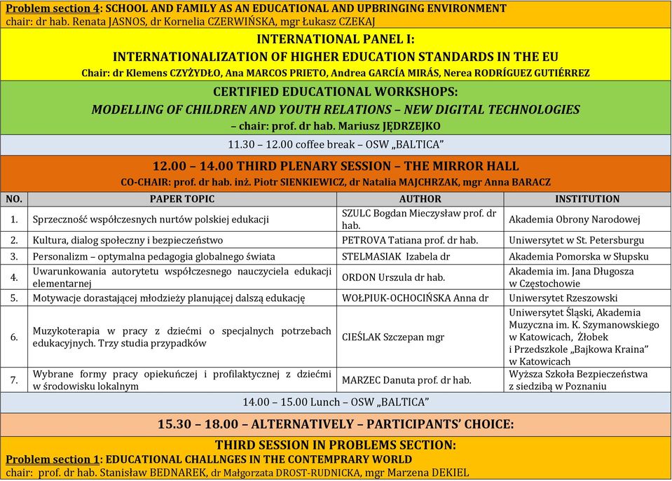 GARCÍA MIRÁS, NereaRODRÍGUEZ GUTIÉRREZ CERTIFIED EDUCATIONAL WORKSHOPS: MODELLING OF CHILDREN AND YOUTH RELATIONS NEW DIGITAL TECHNOLOGIES chair: prof. dr hab. Mariusz JĘDRZEJKO 11.30 12.