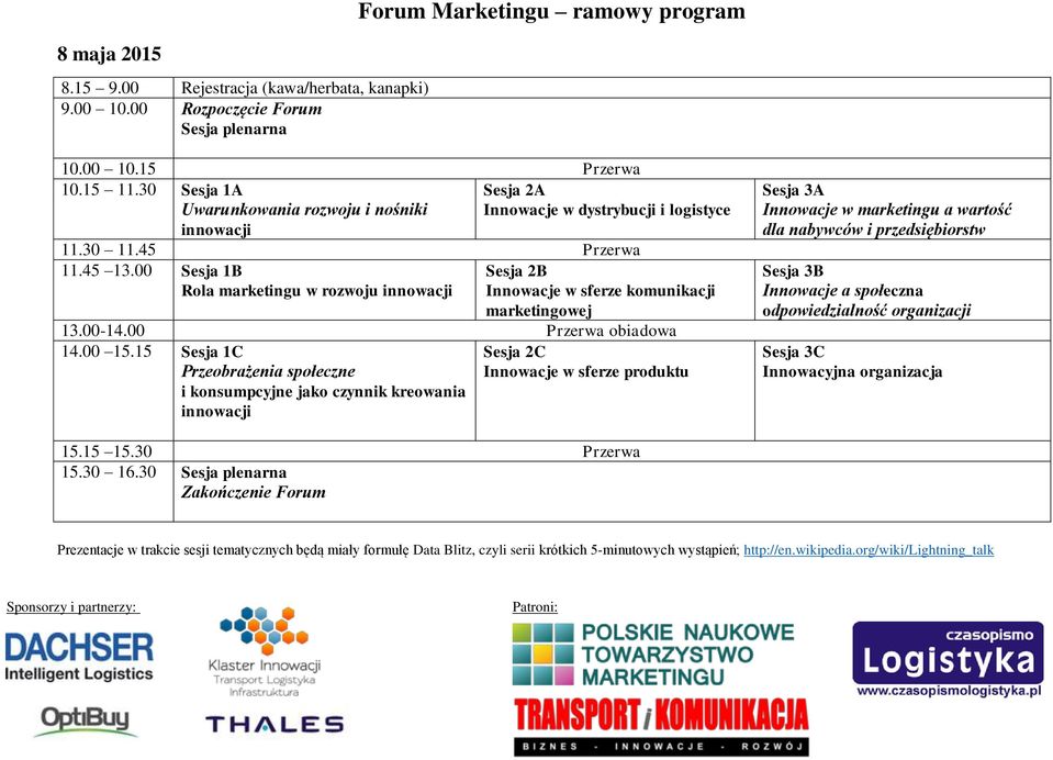 00 Sesja 1B Rola marketingu w rozwoju innowacji Sesja 2B Innowacje w sferze komunikacji marketingowej 13.00-14.00 Przerwa obiadowa 14.00 15.