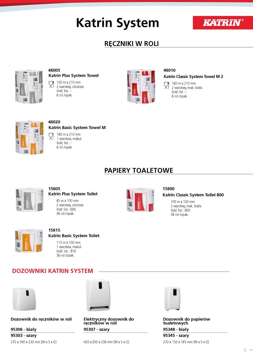 : 680 3 15600 Katrin Classic System Toilet 800 100 m x 100 mm, mak. biała ilość list.