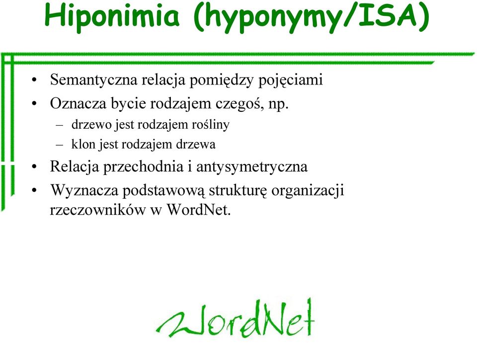 drzewo jest rodzajem rośliny klon jest rodzajem drzewa Relacja