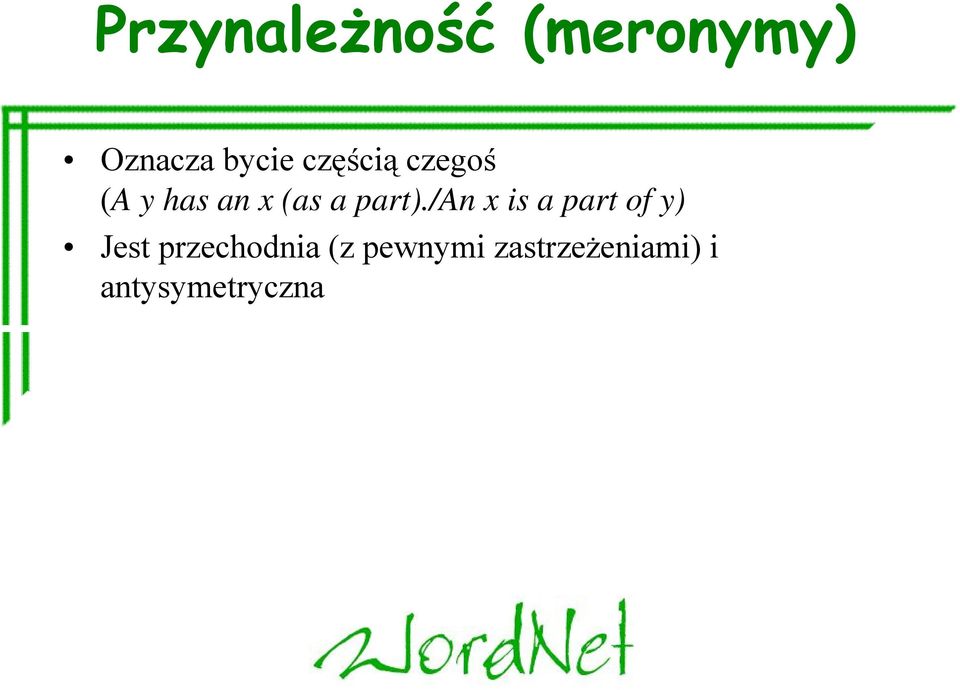 /an x is a part of y) Jest przechodnia