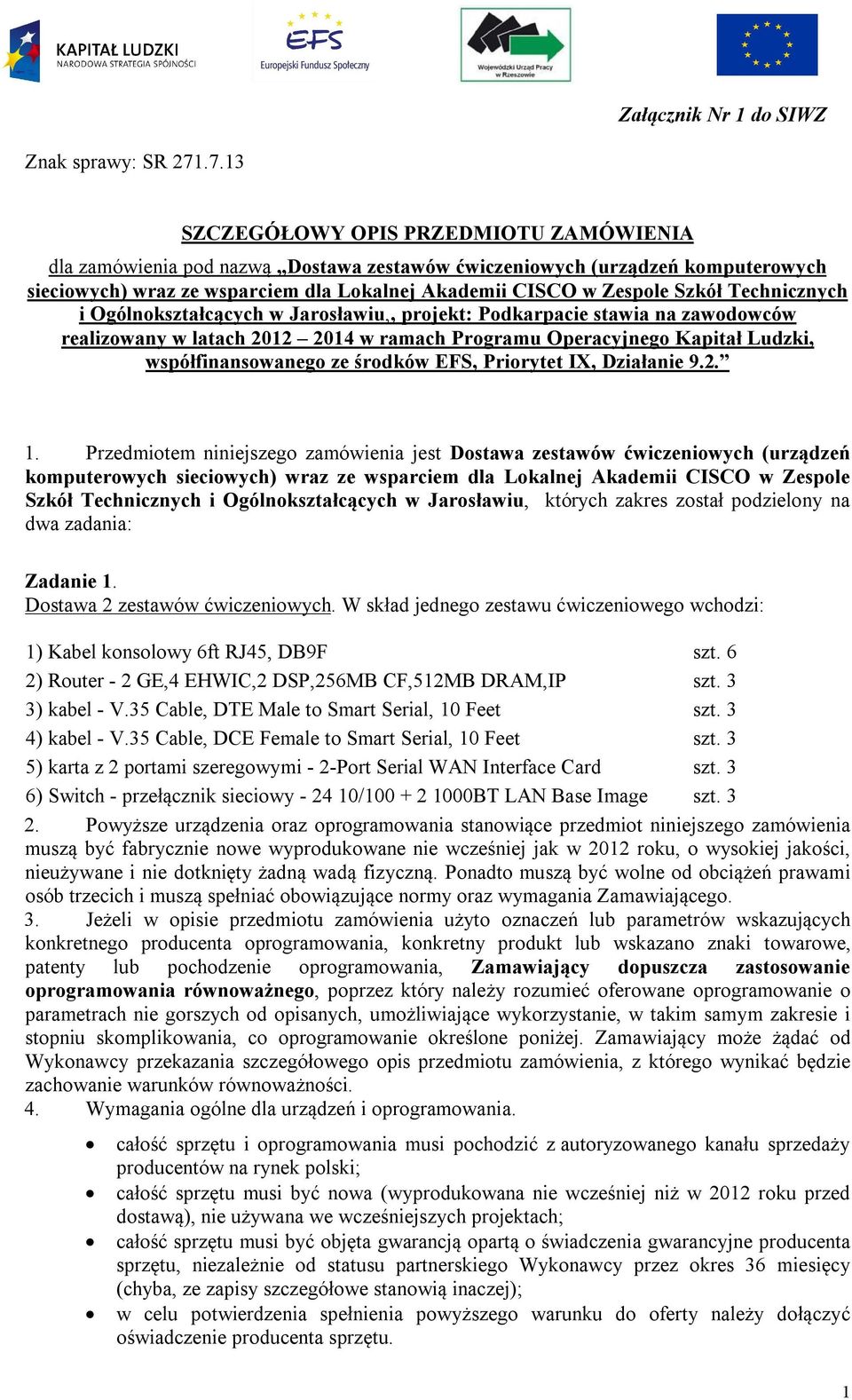 Technicznych i Ogólnokształcących w Jarosławiu,, projekt: Podkarpacie stawia na zawodowców realizowany w latach 2012 2014 w ramach Programu Operacyjnego Kapitał Ludzki, współfinansowanego ze środków