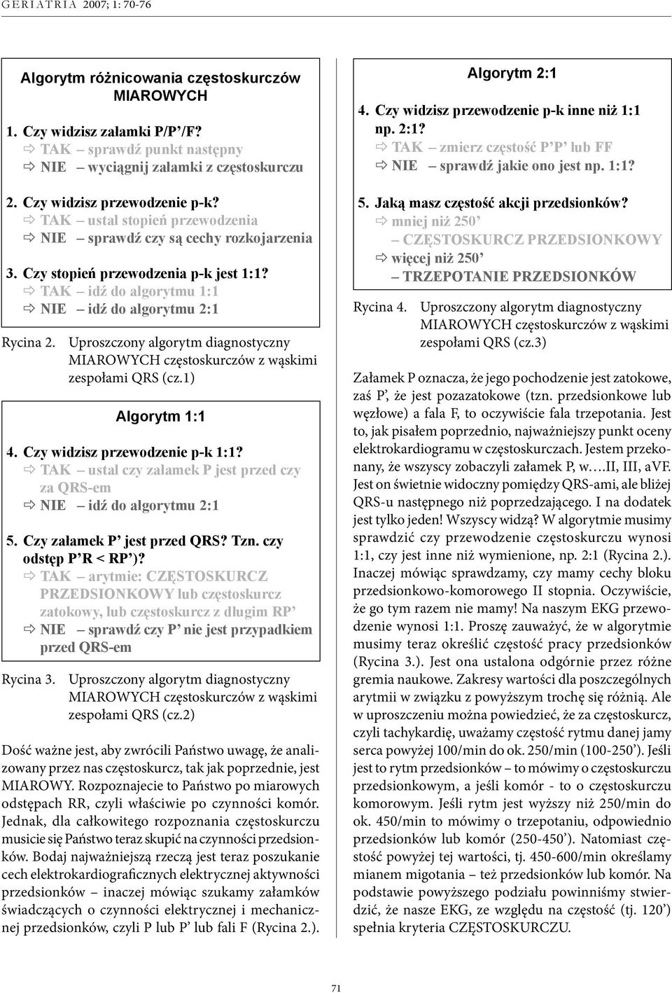 Uproszczony algorytm diagnostyczny MIAROWYCH częstoskurczów z wąskimi zespołami QRS (cz.1) Algorytm 1:1 4. Czy widzisz przewodzenie p-k 1:1?