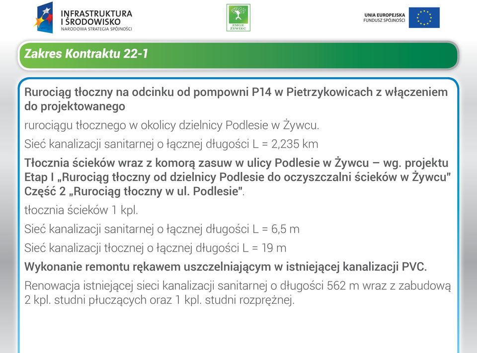 projektu Etap I Rurociąg tłoczny od dzielnicy Podlesie do oczyszczalni ścieków w Żywcu Część 2 Rurociąg tłoczny w ul. Podlesie. tłocznia ścieków 1 kpl.